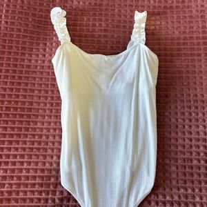 Hollister White Ribbed Bodysuit with Ruffle Sleeves